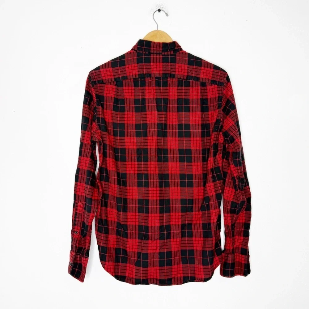 J.Crew Slim Fit Flannel Shirt Men’s Medium Red Black Plaid 100% Cotton